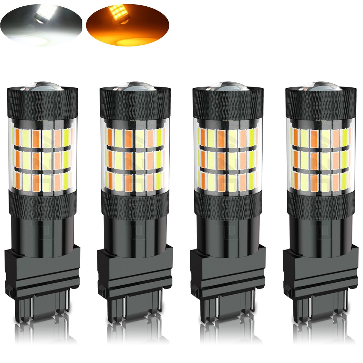 AZQOP 3157 switchback bulbs installed on the front for dual-color visibility.