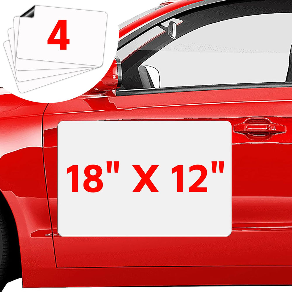 AzReference 4-pack blank magnets on a car door for mobile signage.