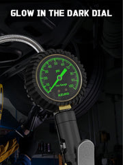 AZUNO 100 PSI dial delivers precise tire pressure at a glance.