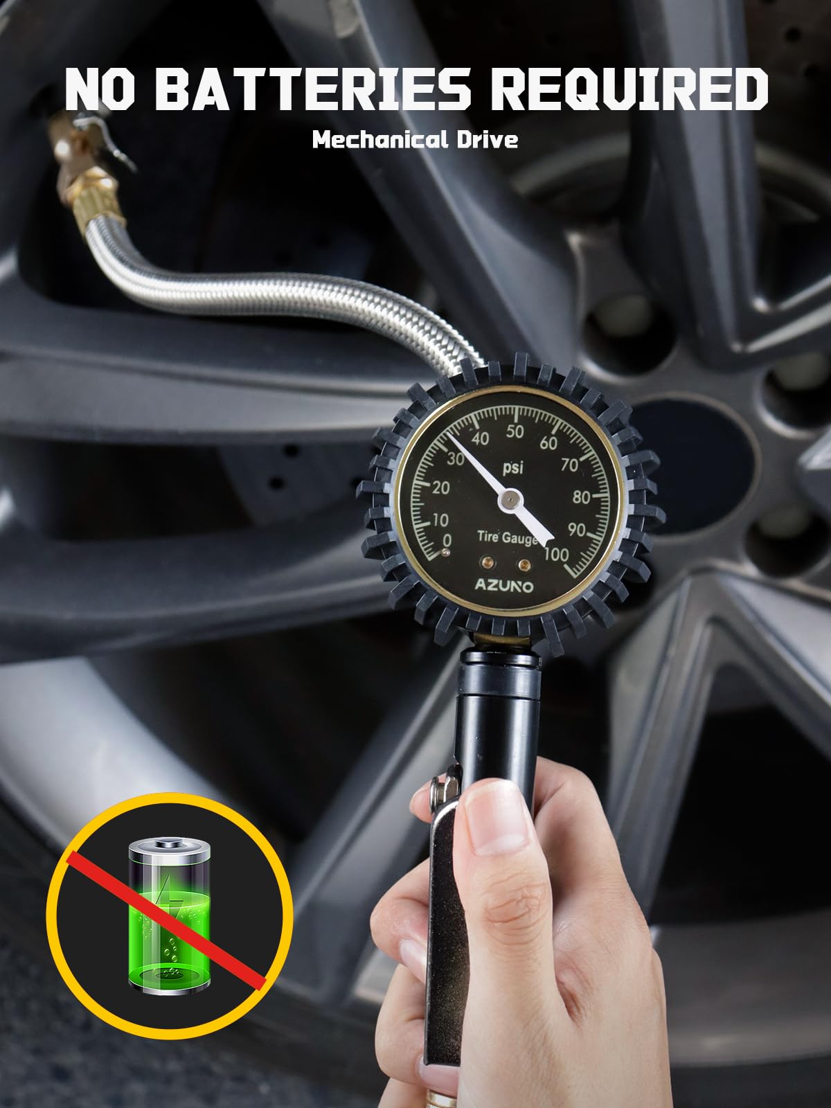 AZUNO 3-in-1 inflator gauge inflates, deflates, and measures with one tool.
