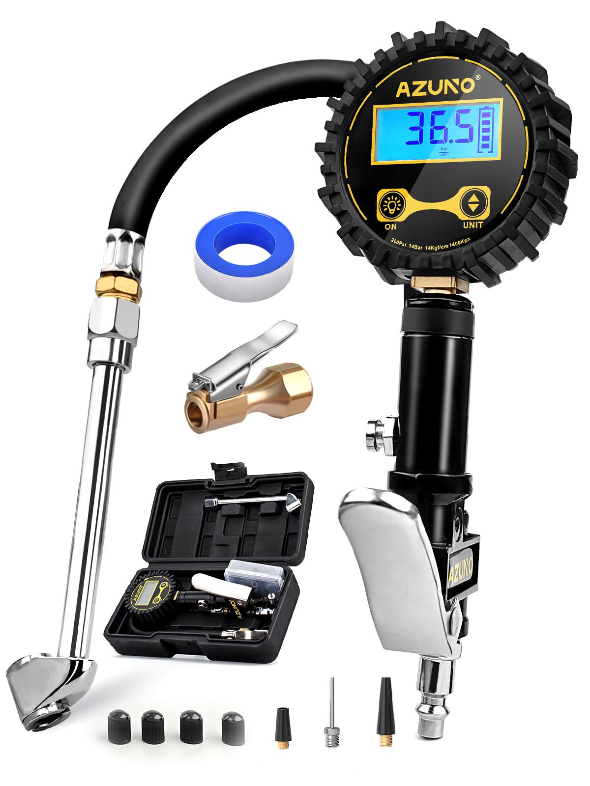 AZUNO inflator front view showing compact design and controls for easy storage