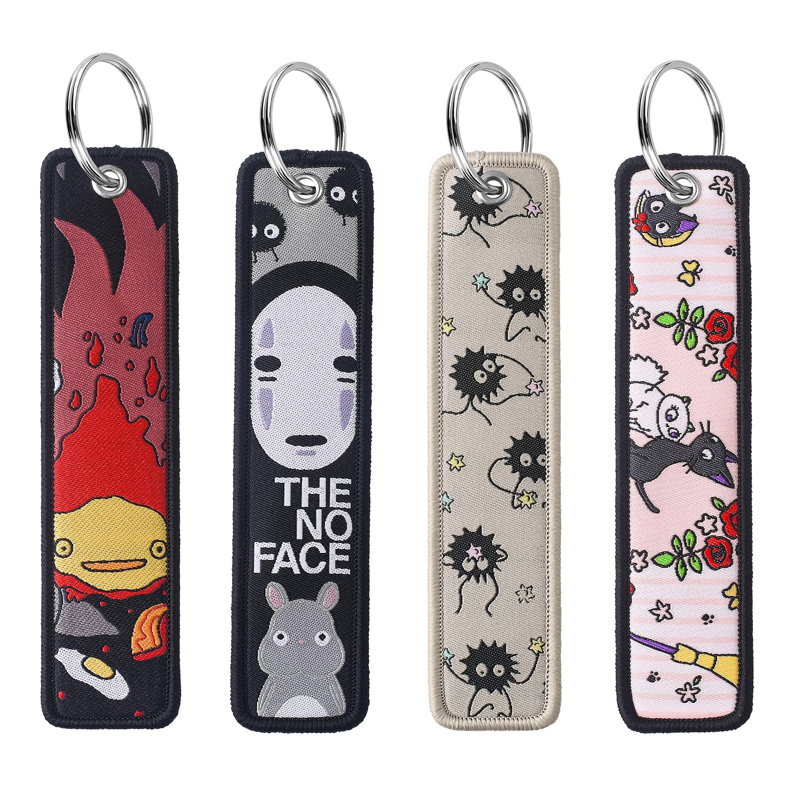 Babymiu anime soot sprite embroidered keychain four-pack for versatile gifting and organization.