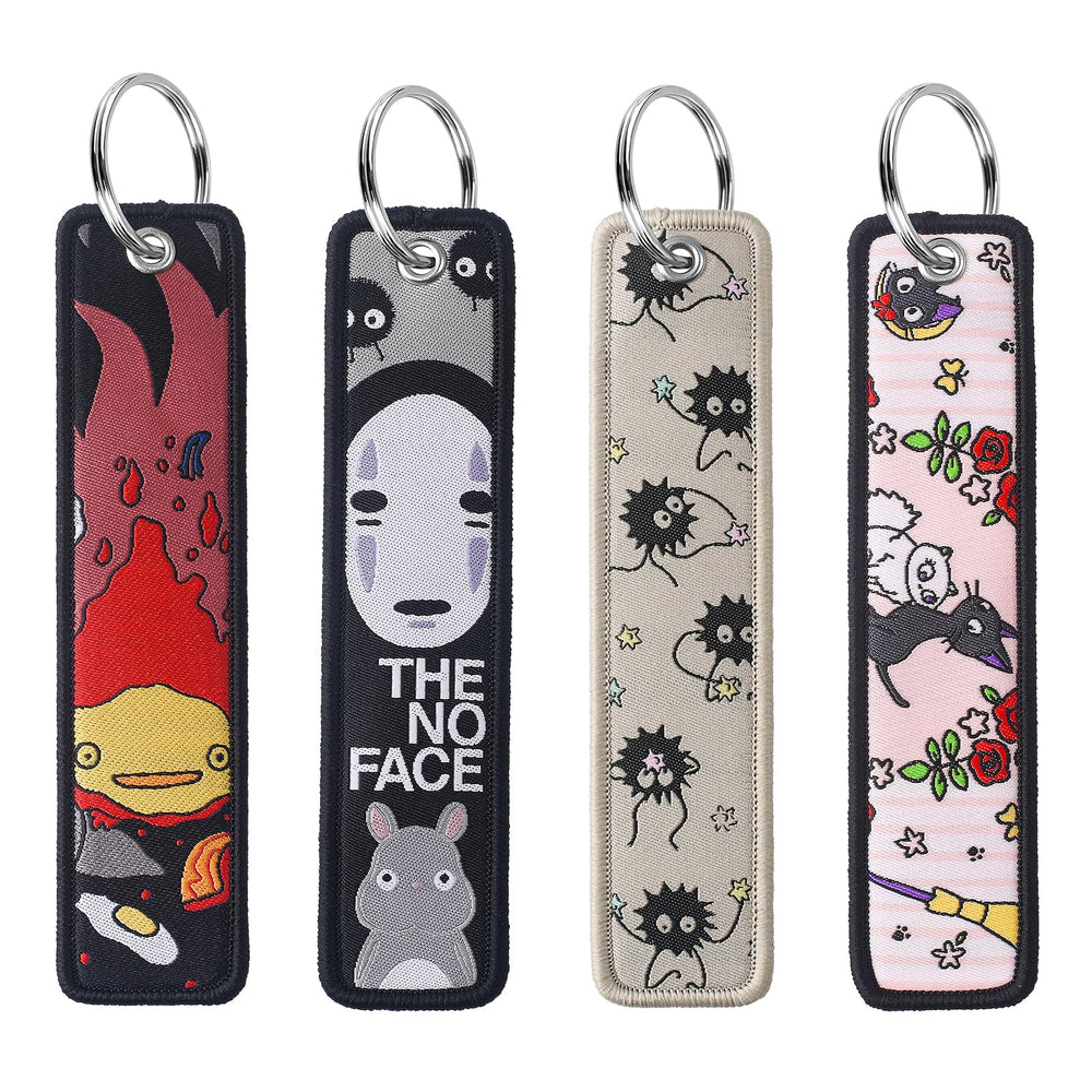 Babymiu anime soot sprite embroidered keychain four-pack for versatile gifting and organization.