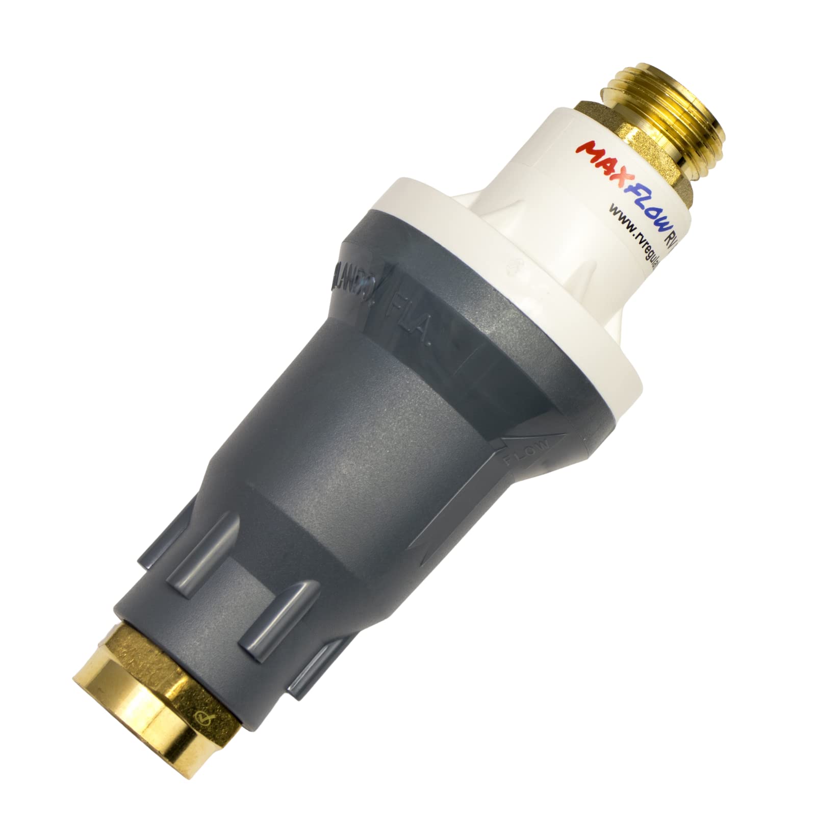 Backyard Flock MAX FLOW RV Regulator exterior view showing up to 18 GPM capability