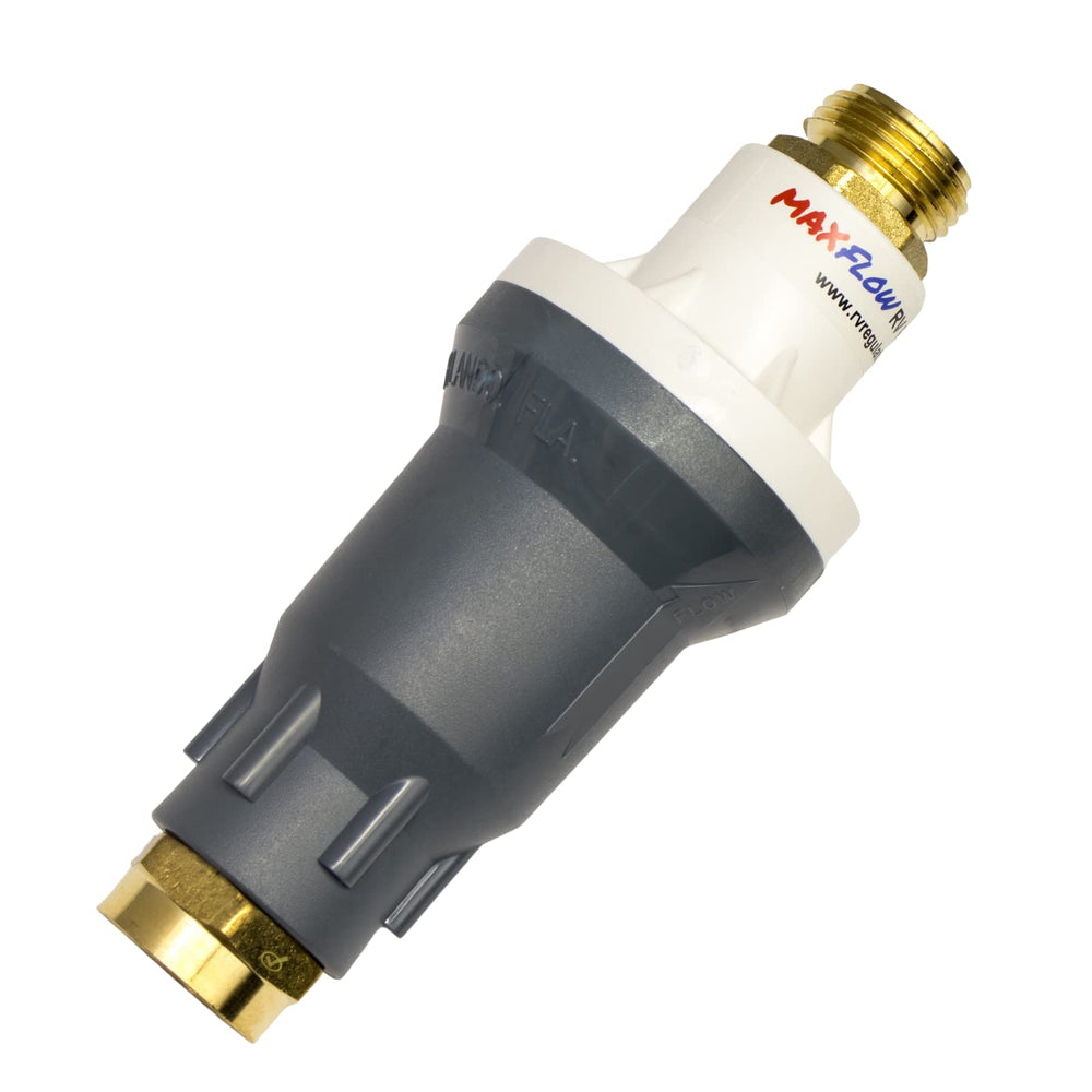 Backyard Flock MAX FLOW RV Regulator exterior view showing up to 18 GPM capability