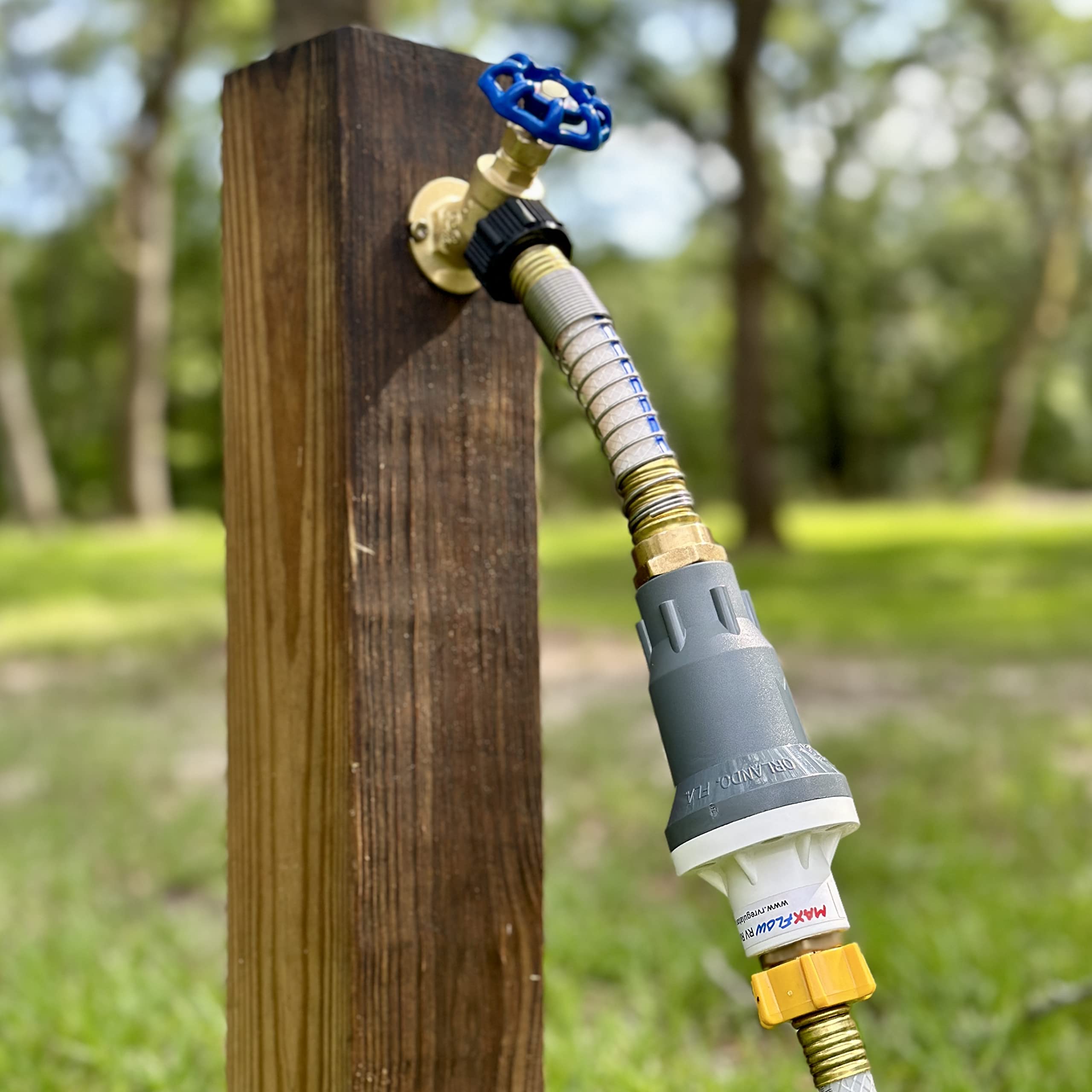 Backyard Flock MAX FLOW RV Regulator inlet with PSI markings ready for install