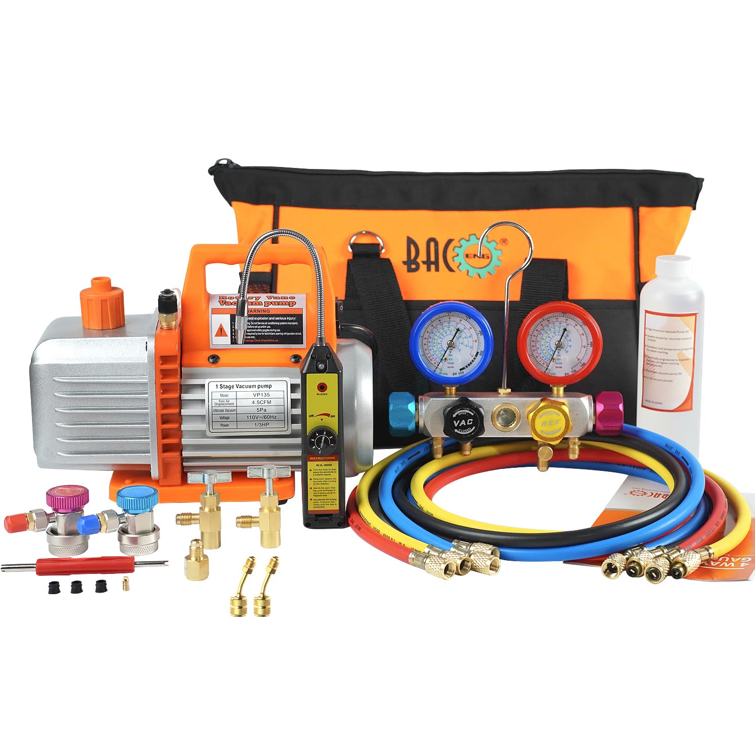 BACOENG 4.5 CFM vacuum pump front view for precise system evacuation