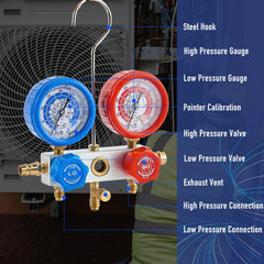 BACOENG high-pressure hoses (SAE-J2196) colored red/blue for safe identification.