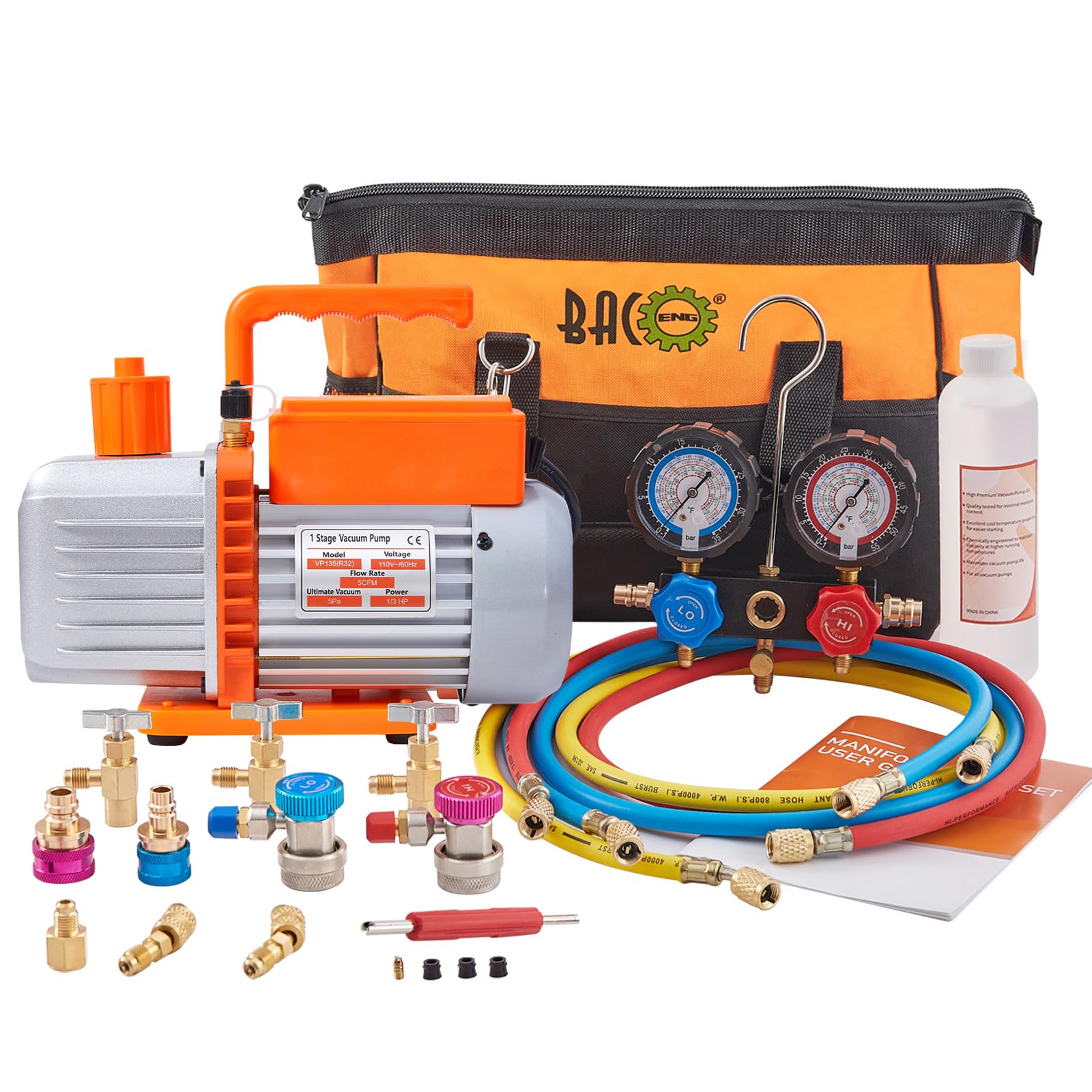 BACOENG vacuum pump for HVAC evacuations and fast system pulls.