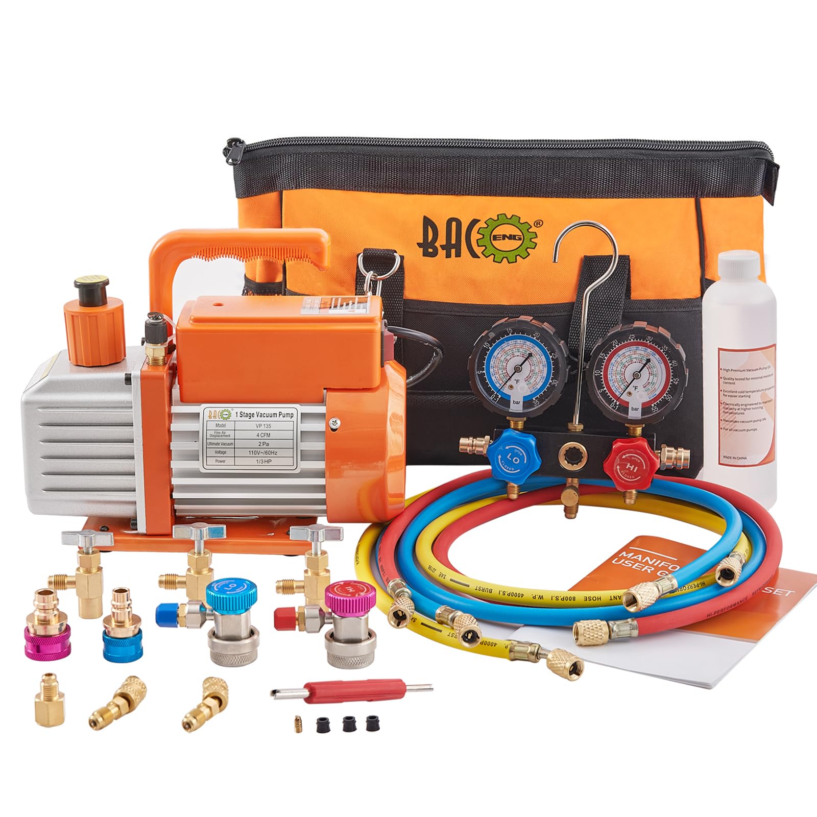 BACOENG R32 AC vacuum pump kit assembly ready for auto or mini-split service