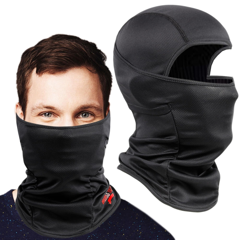 Badass Moto balaclava face mask front view, universal fit for riding comfort