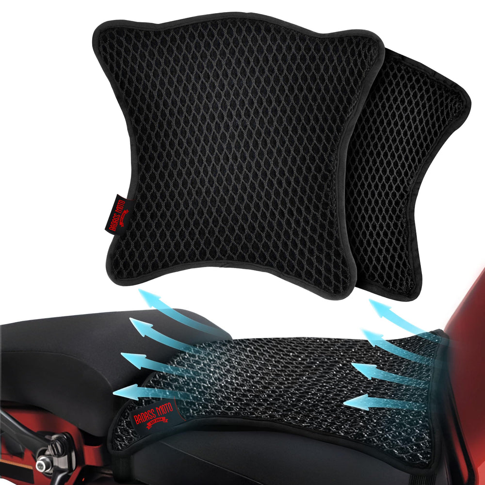 Badass Moto cool mesh seat cover front view with airflow for cooler rides