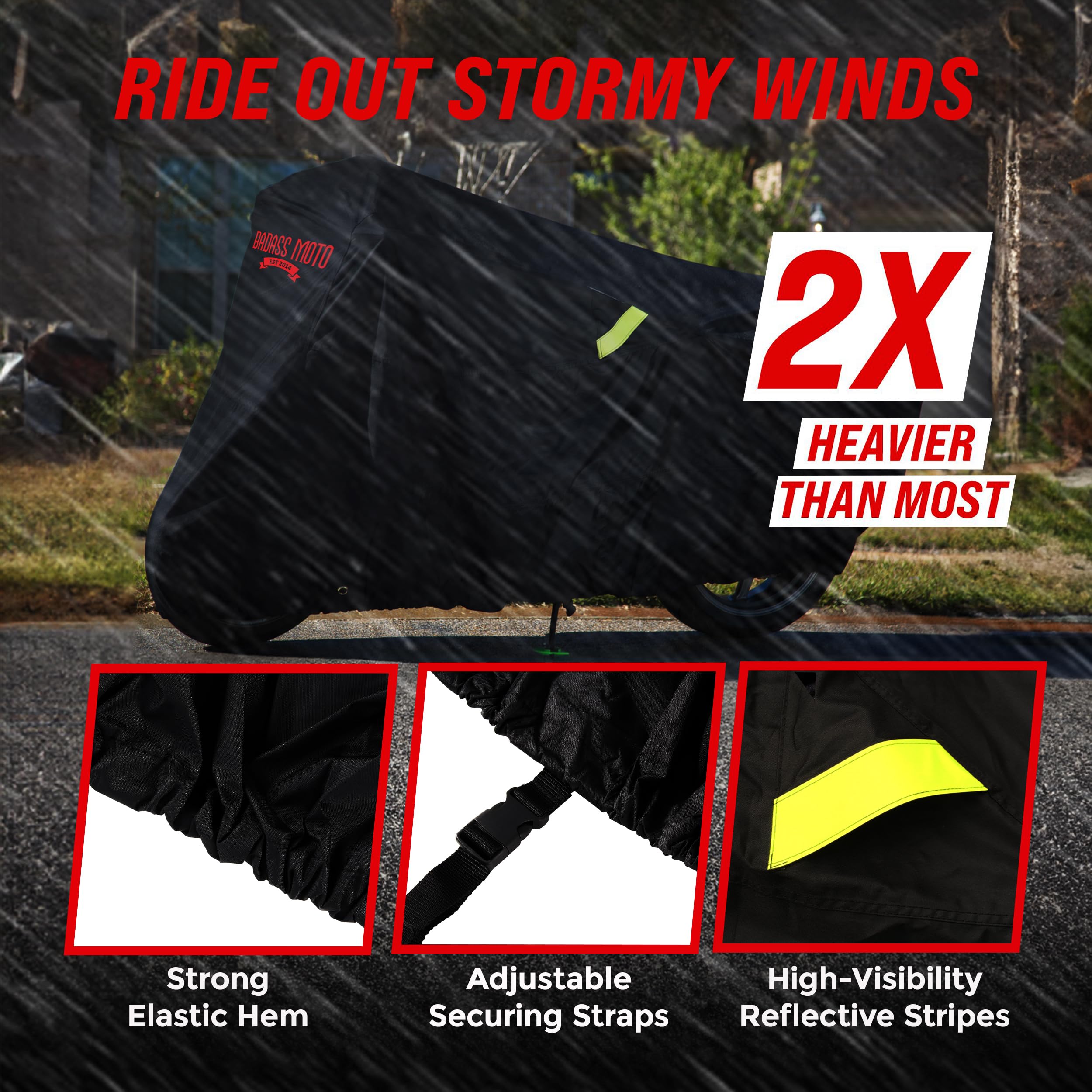 Reflective elements on the cover boost visibility while parked