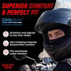 Badass Moto ski mask back detail, lightweight and breathable for long rides