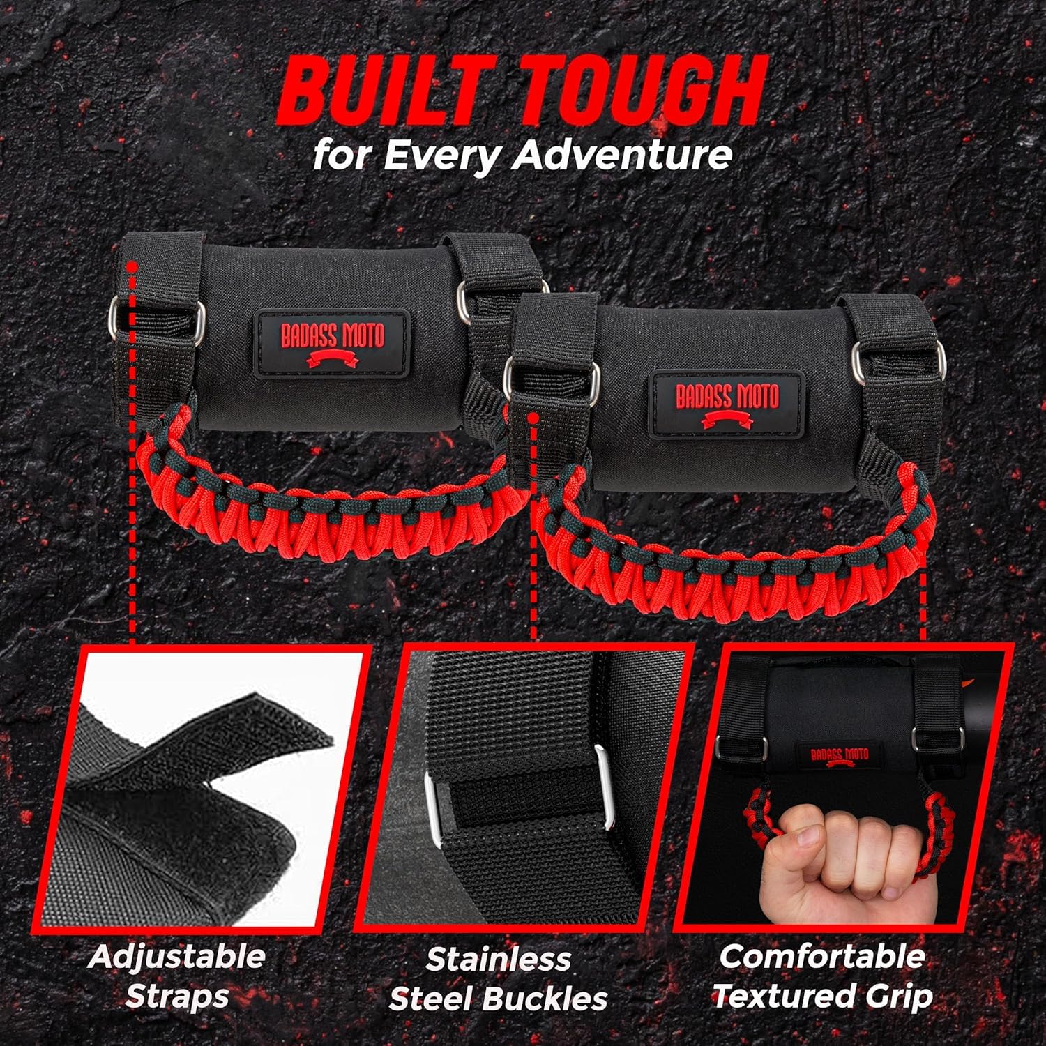 Badass Moto stainless steel hardware ensures durable grab handles.