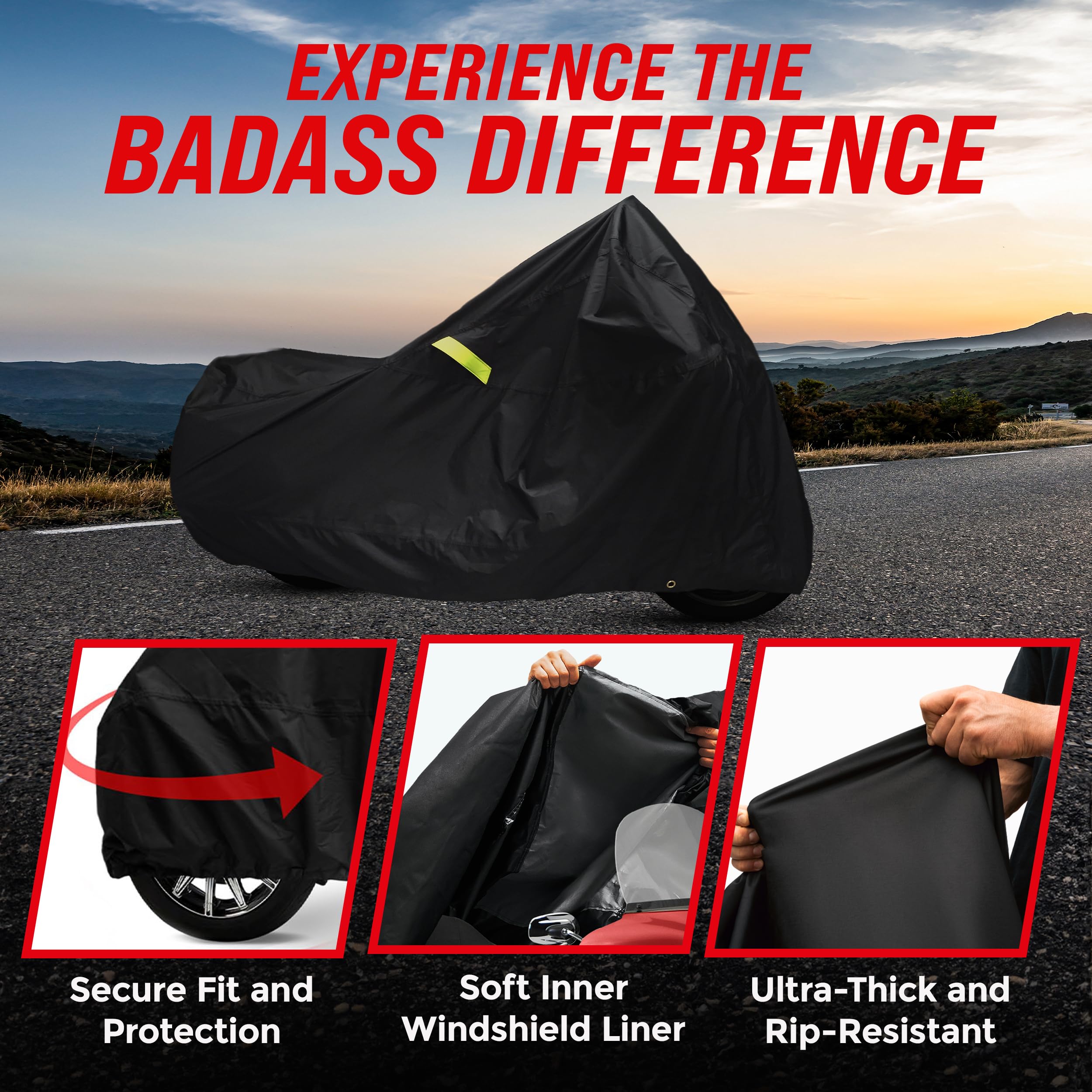 Badass Moto Adjustable belly strap ensures quick, snug setup.