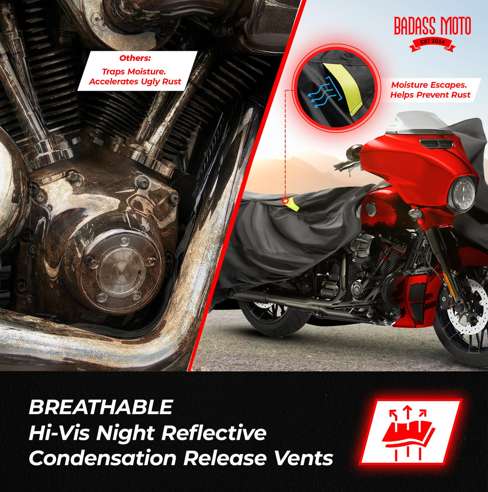 Badass Moto Elastic hem and dual vents promote airflow and moisture control.
