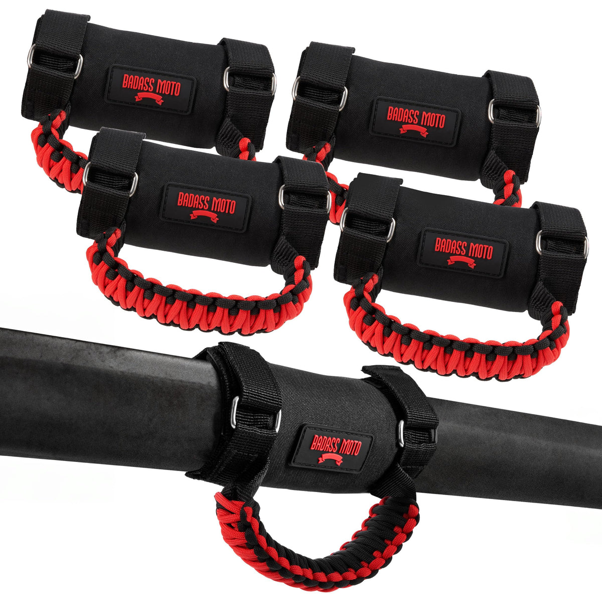 Badass Moto UTV grab handles on roll bar, four-pack for stable grip.