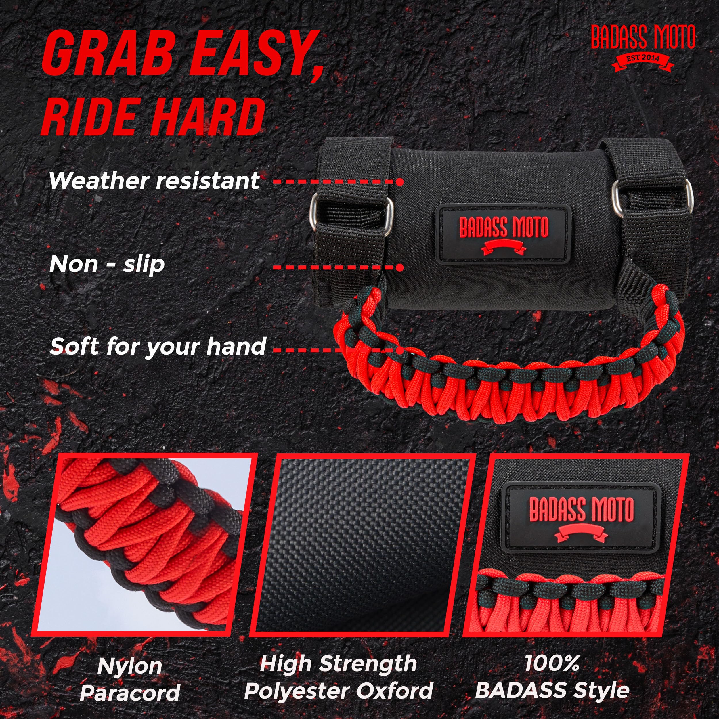 Rugged terrain ready with durable stainless steel buckles from Badass Moto.