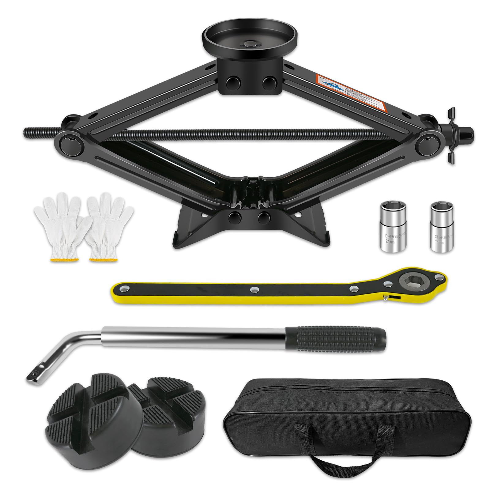 Baffixit car jack kit 2.5 ton capacity for lifting heavy tires safely.