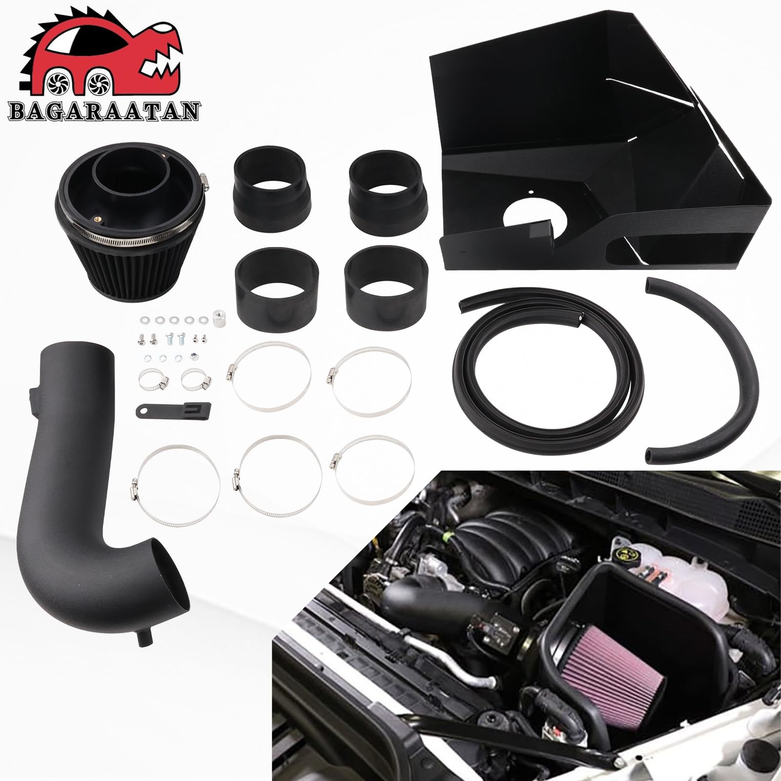 BAGARAATAN packaged kit includes pipe, filter, and heat shield