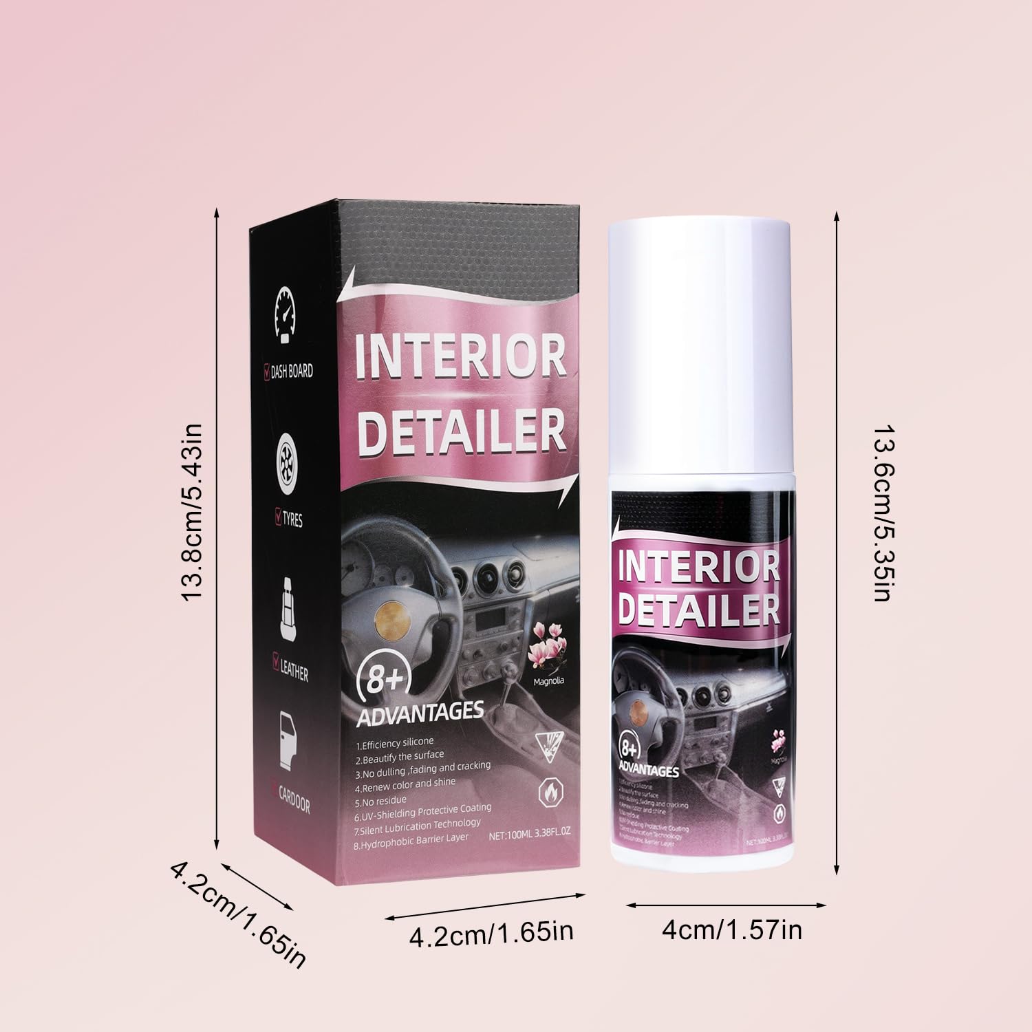 Bagistes interior cleaner 15oz bottle offers spray-and-wipe convenience for quick results.