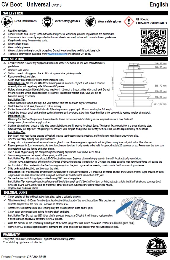 Fitment guide highlights Bailcast CVS18 compatibility across car models and light vehicles.