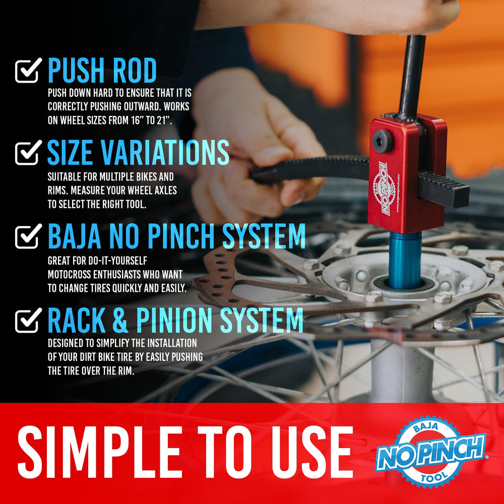 BAJA NO PINCH tool showing handle, pushrod, and bracket assembly