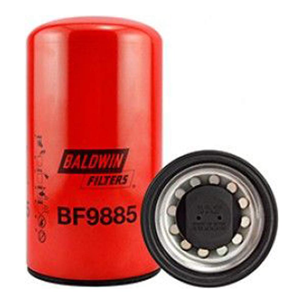 Baldwin BF9885 fuel filter spin-on showing compact design for easy installation.