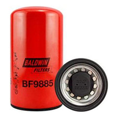 Baldwin BF9885 fuel filter spin-on showing compact design for easy installation.