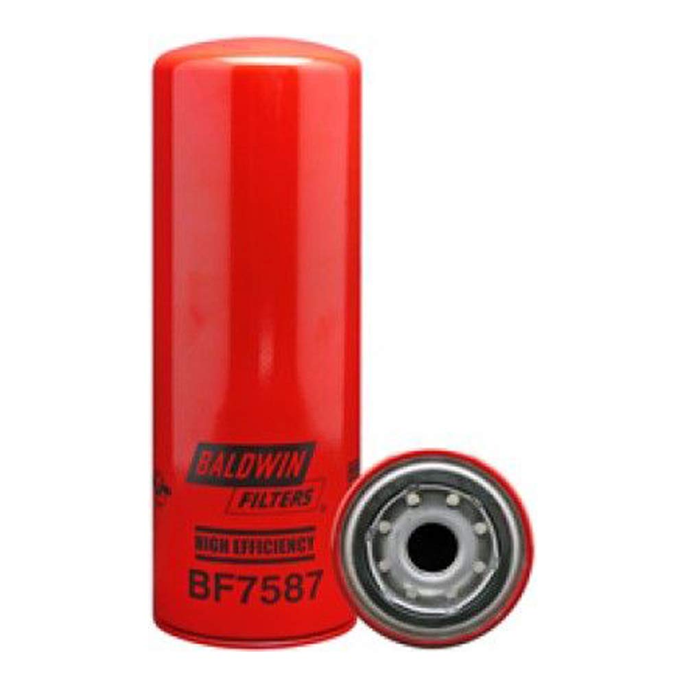 Baldwin Filters fuel filter product shot showing vehicle-specific fit and filtration performance.