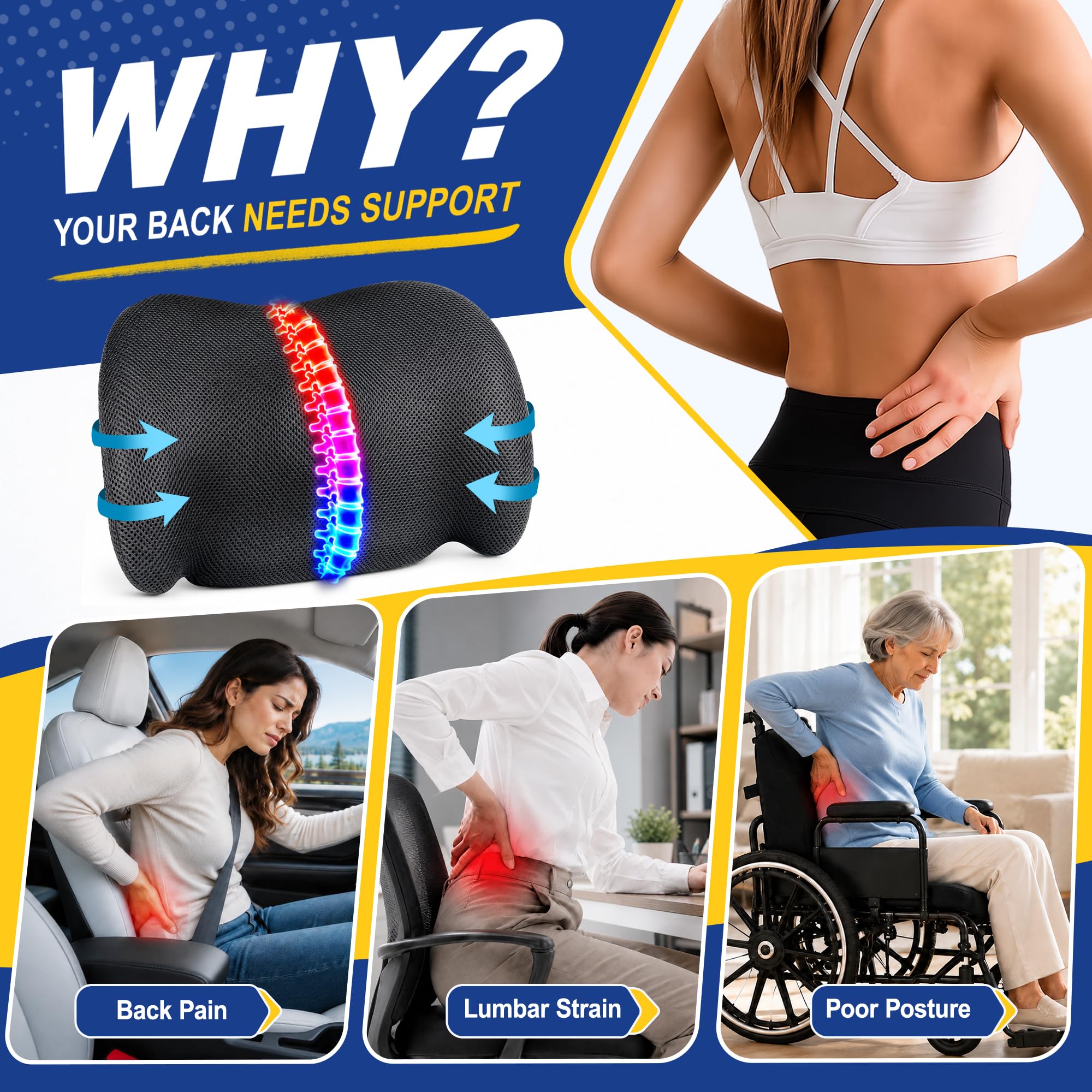 Bangled adjustable straps and buckles securing cushion in place