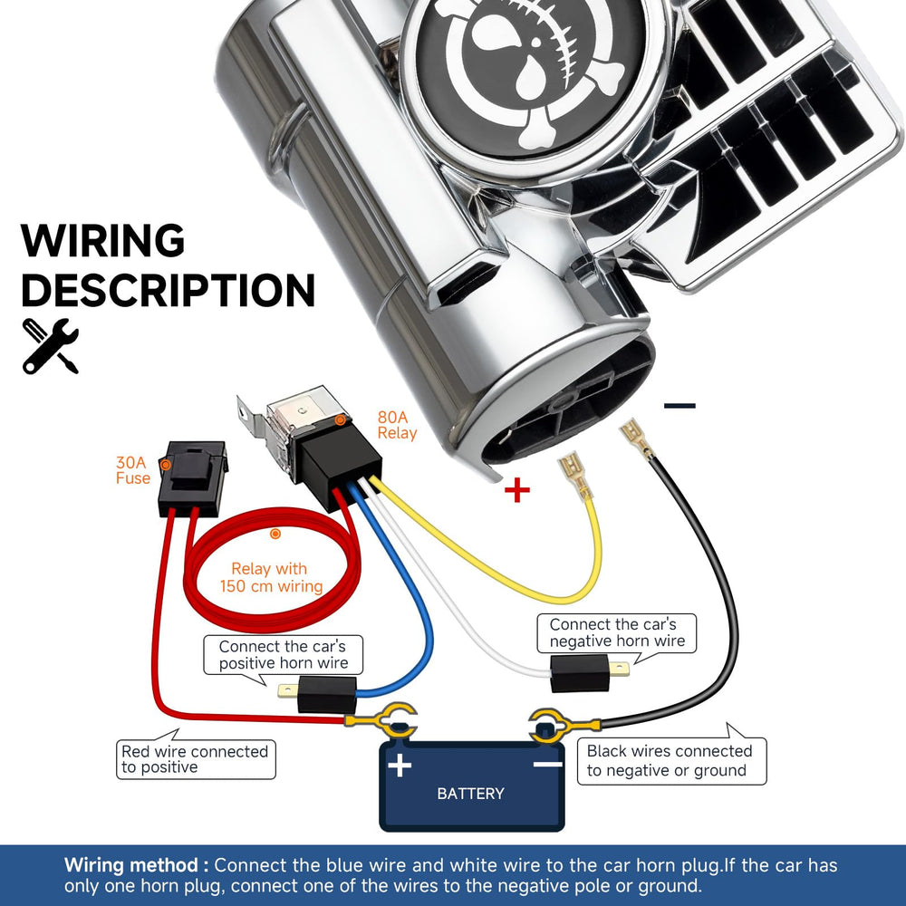 BANHAO train horn fits motorcycles, cars, trucks, boats, and other 12V vehicles.