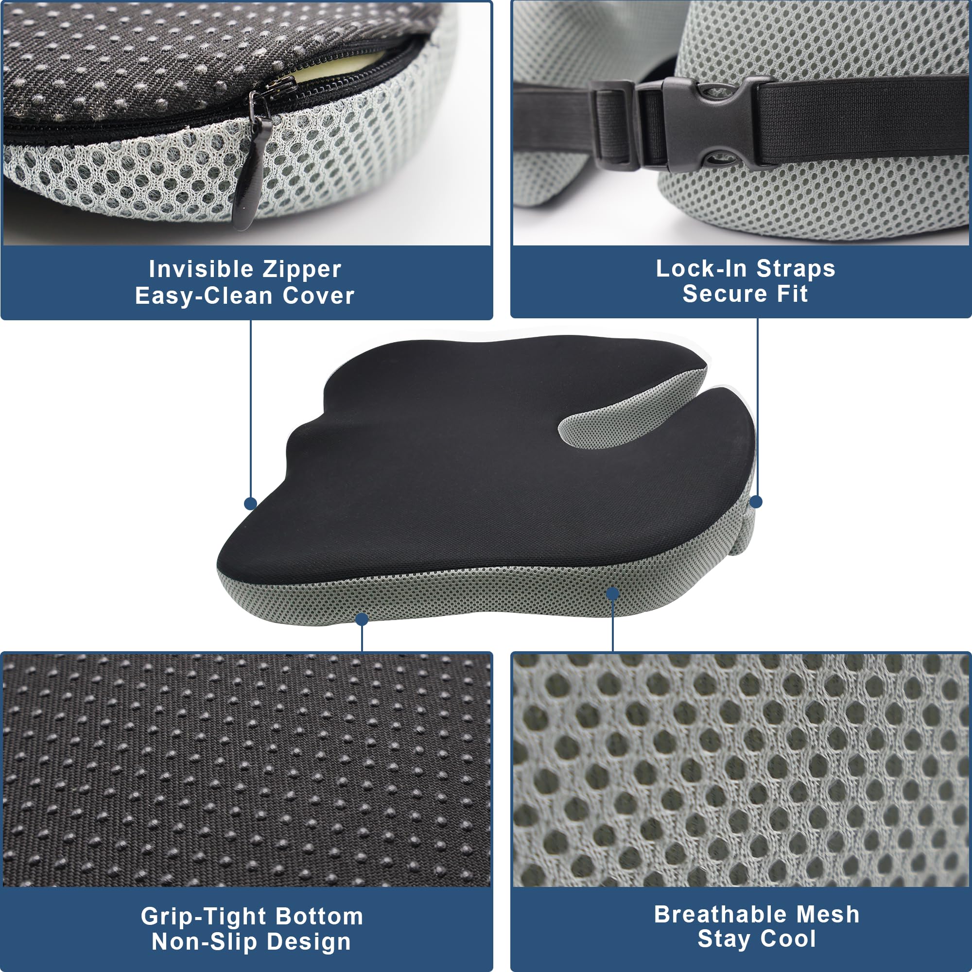 BANKQF anti-slip base and straps keep cushion secure on any seat