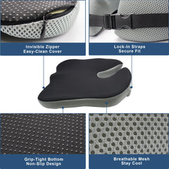 BANKQF anti-slip base and straps keep cushion secure on any seat