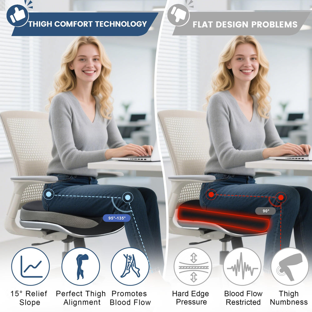 BANKQF universal-fit seat cushion works with cars, trucks, desks, and wheelchairs
