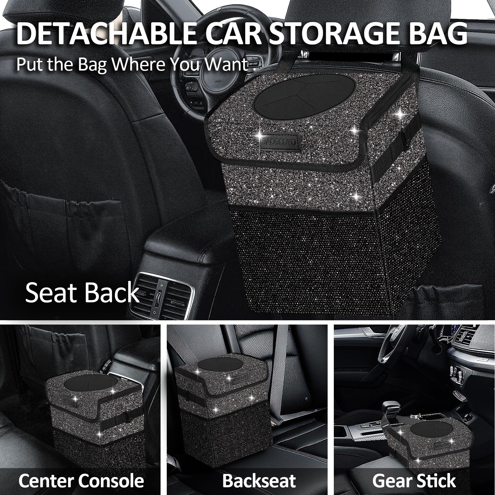BAOGCOYO car trash can with adjustable straps fits back seat securely.