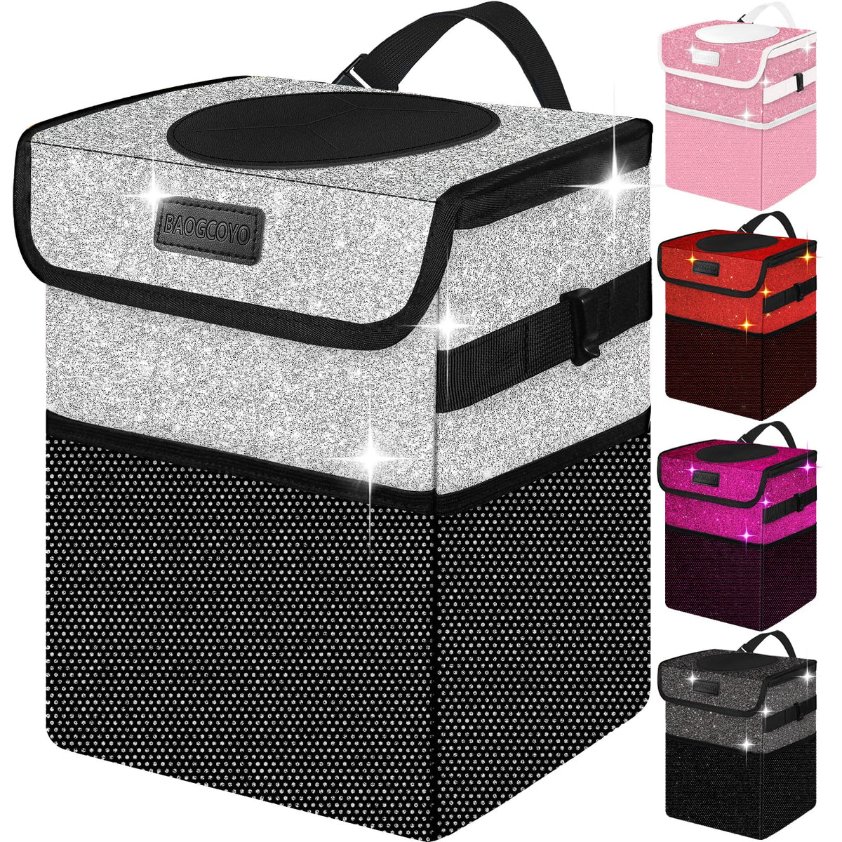 BAOGCOYO cute mini car trash bag with lid keeps car tidy on trips