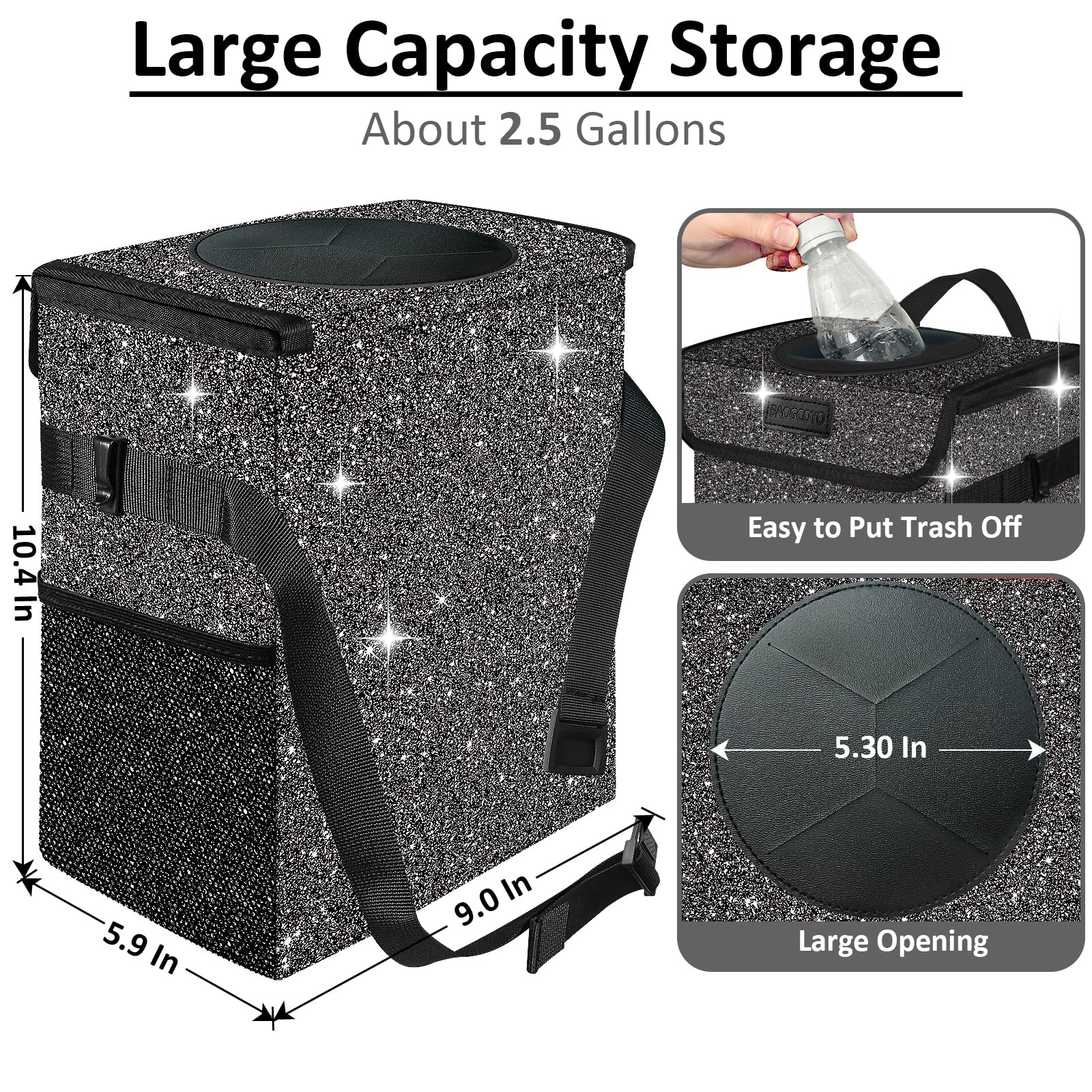 BAOGCOYO waterproof car trash bin shows leakproof design for spill-free driving.