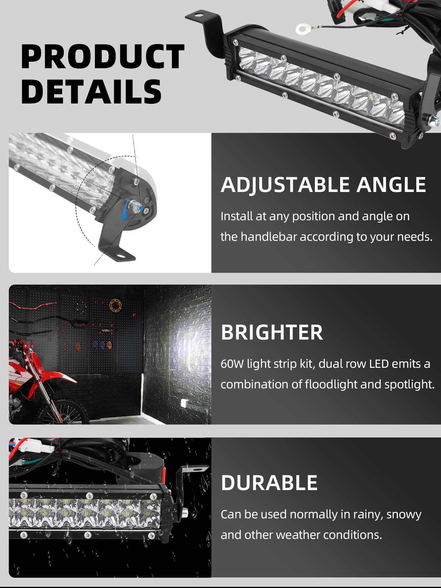 BAOUFF alloy waterproof dirt bike light bar built for all-weather durability