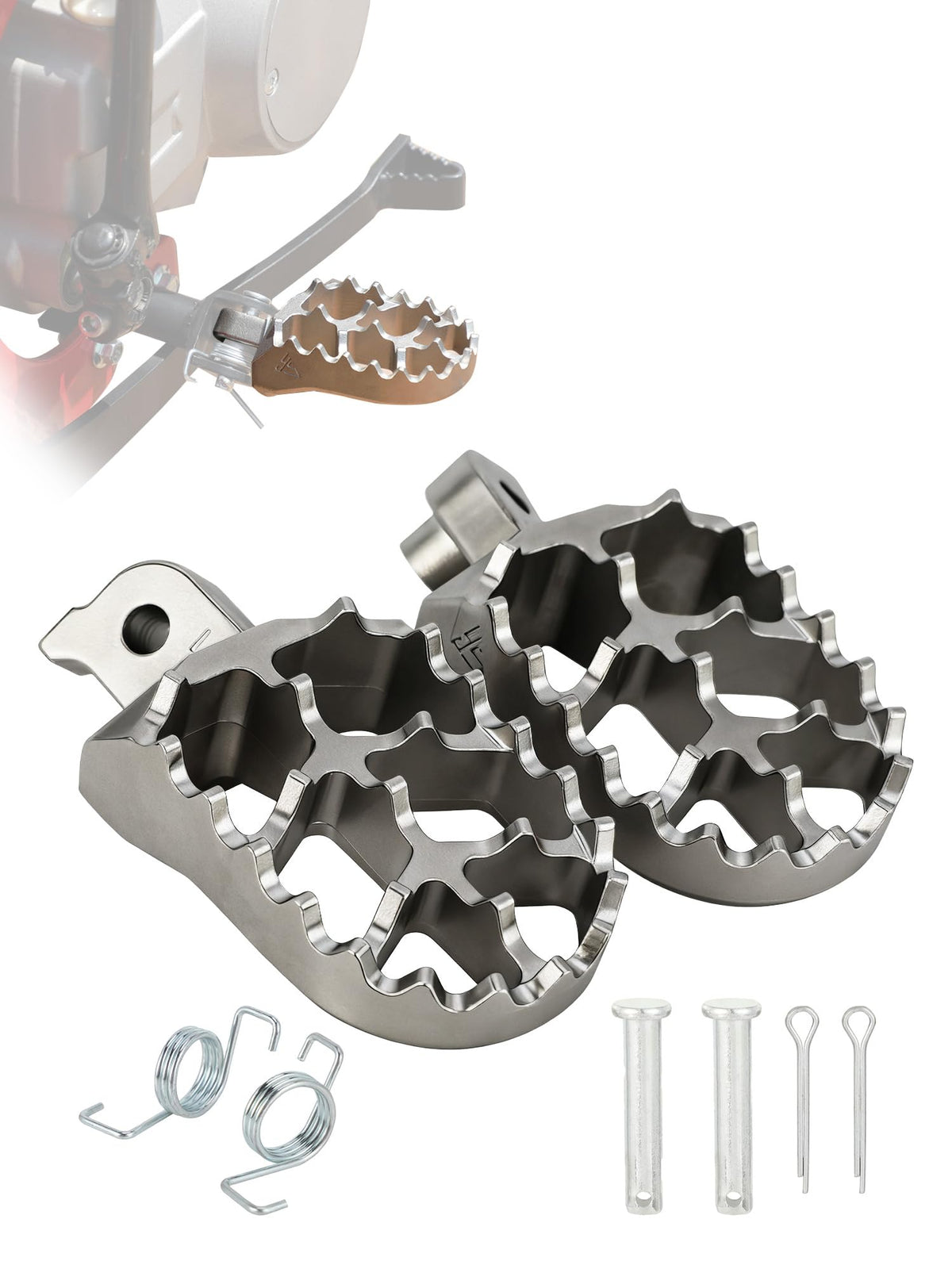 BAOUFF dirt bike foot pegs with springs provide secure grip on rough trails.