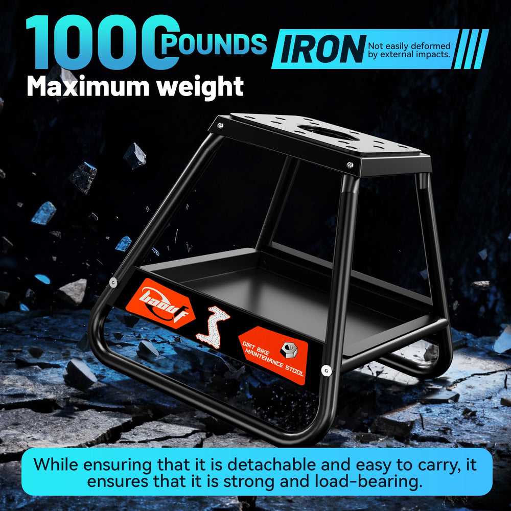 BAOUFF 600lbs-capacity stand supports dirt bikes securely during maintenance.