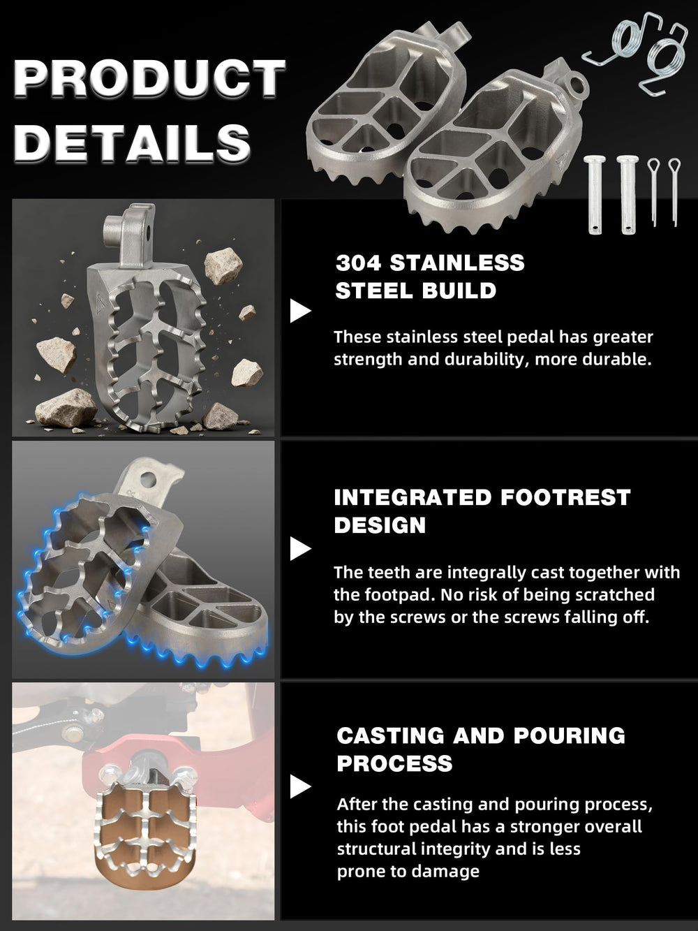 BAOUFF integrated teeth foot peg design for safer, screw-free surface.