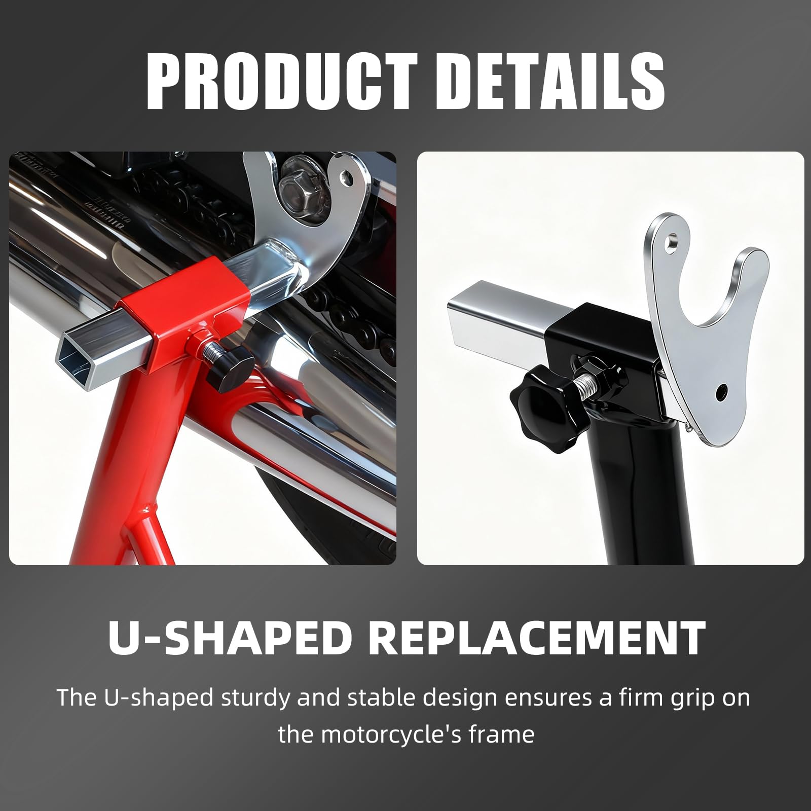 BAOUFF L-shaped adapter with rubber pads prevents scratches on swingarm.