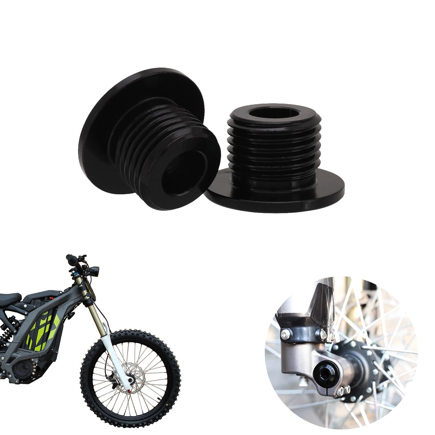 BAOUFF M16x1.5 front fork axle nut on Surron close-up for secure mounting