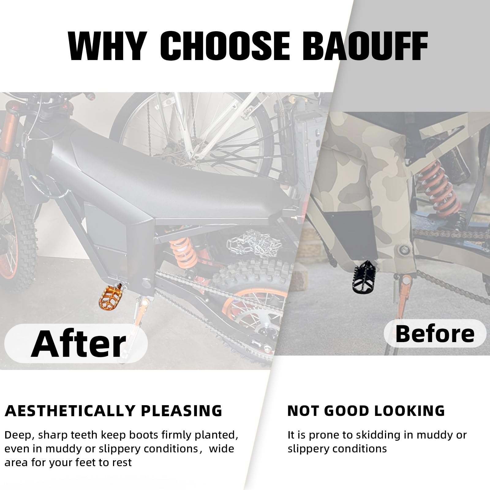 BAOUFF Tuttio Soleil01 footpegs mounted with pins and springs included.