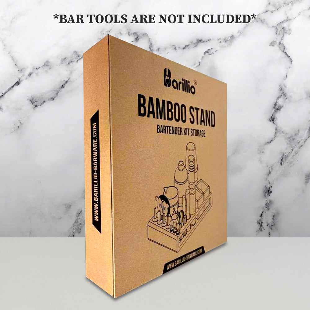Barillio Bamboo Stand showcases warm wood grain for a stylish bartending vignette.
