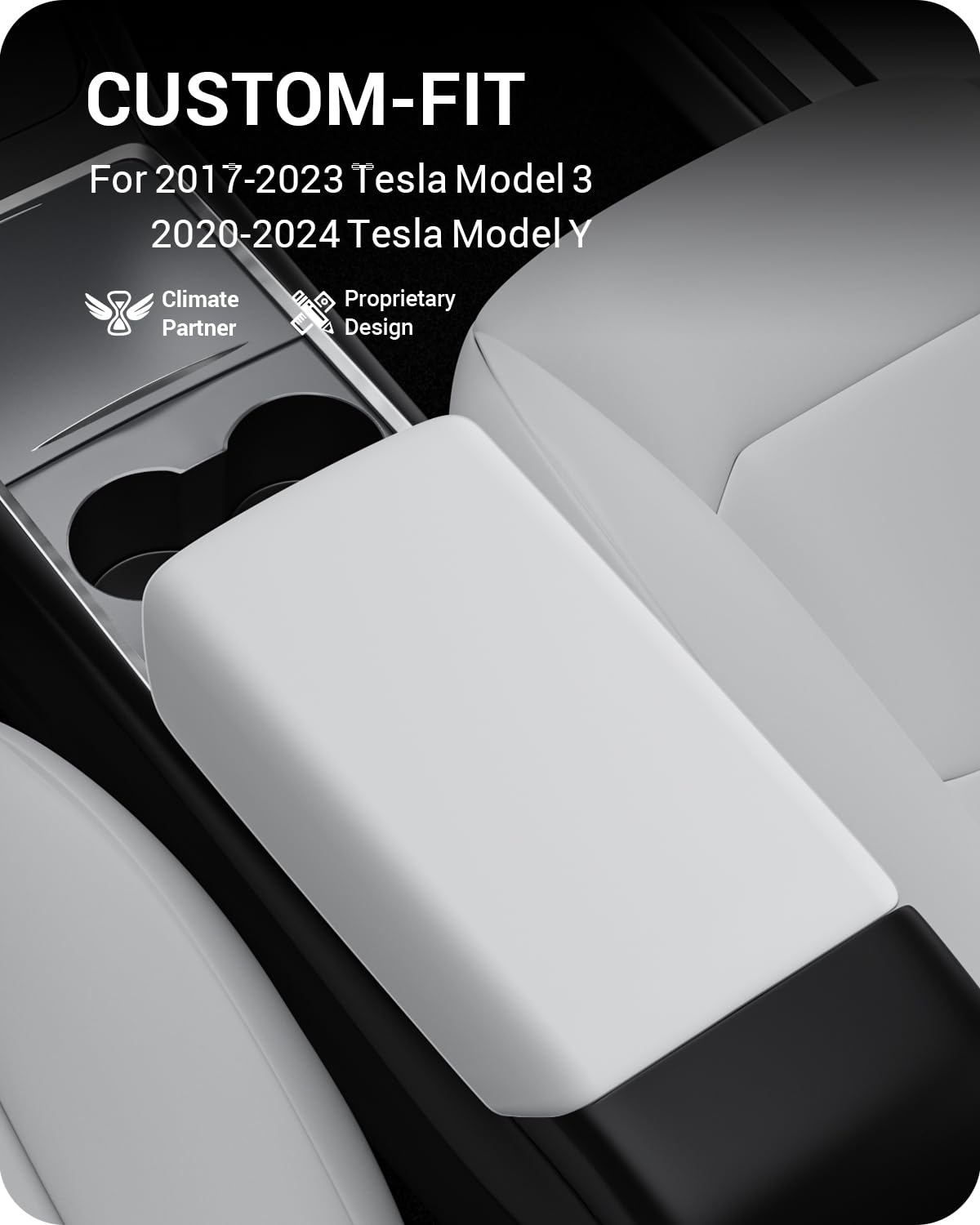 BASENOR armrest cover for Tesla Model 3 with soft-touch TPU adds comfort.