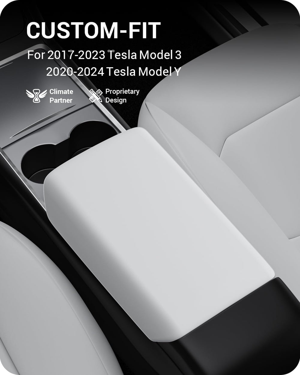 BASENOR armrest cover for Tesla Model 3 with soft-touch TPU adds comfort.