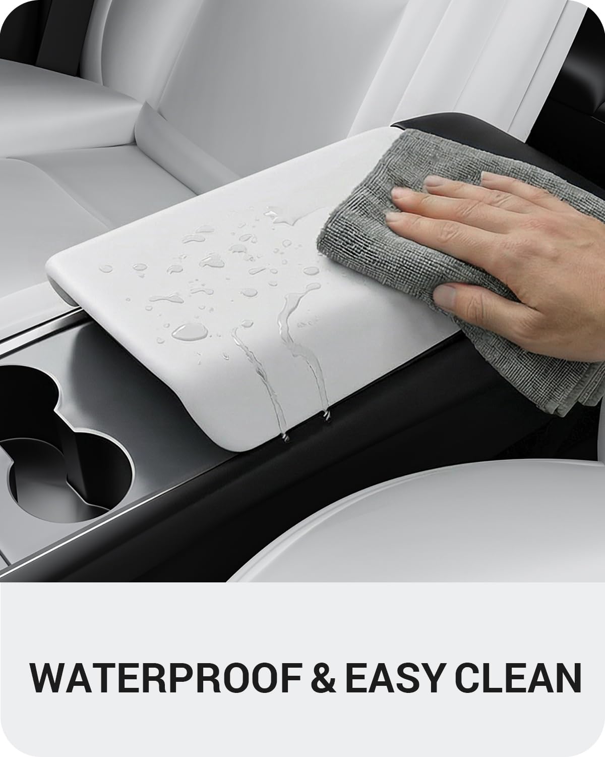 BASENOR armrest cover for Model Y interior protection keeps vegan leather looking fresh.